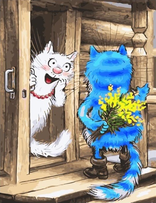 Картина по номерам Paintboy GX33701 Синие коты Рина Зенюк "8 марта" 40х50 см  #1