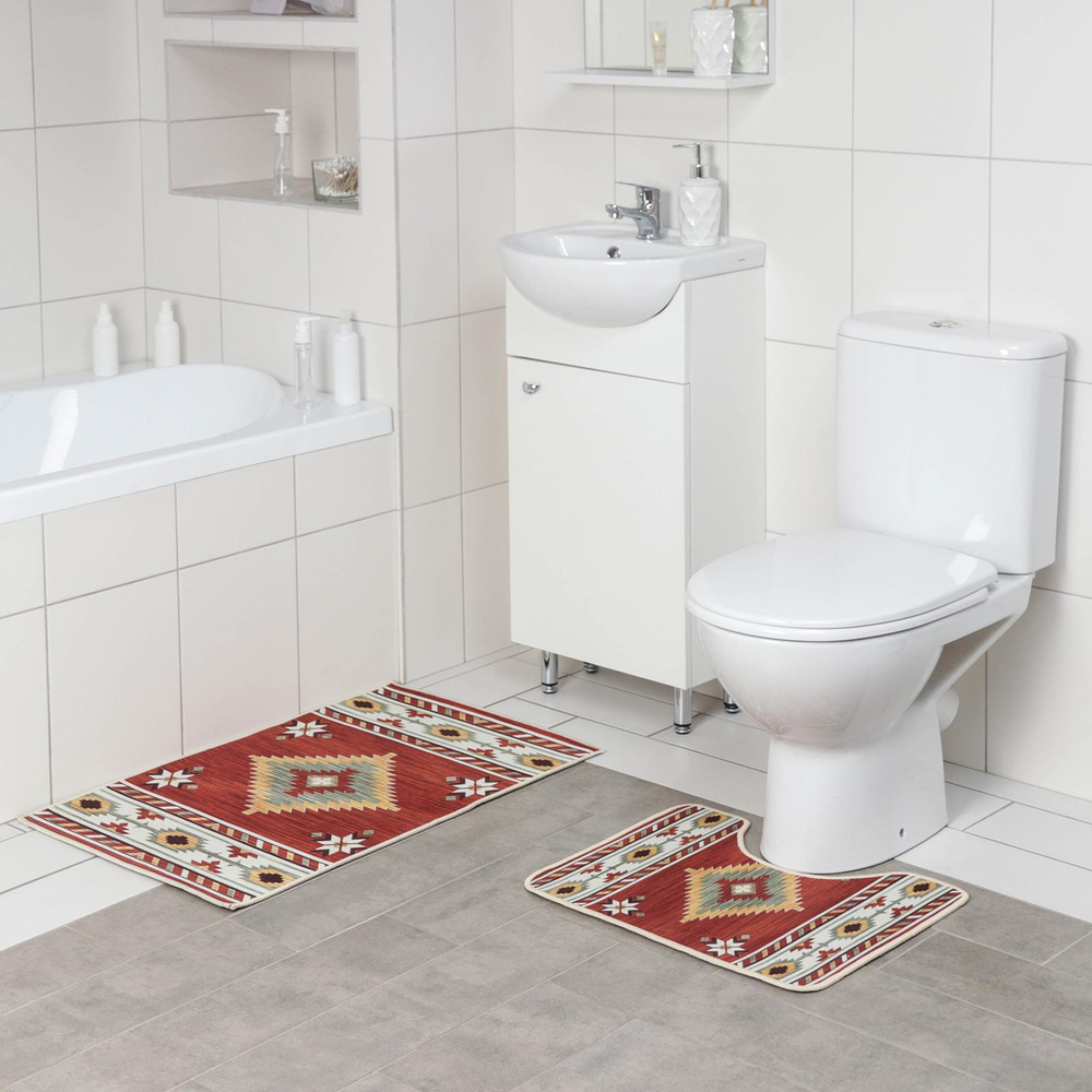 Набор ковриков для ванны и туалета Доляна "Мира", 2 шт: 50х80, 50х40 см  #1