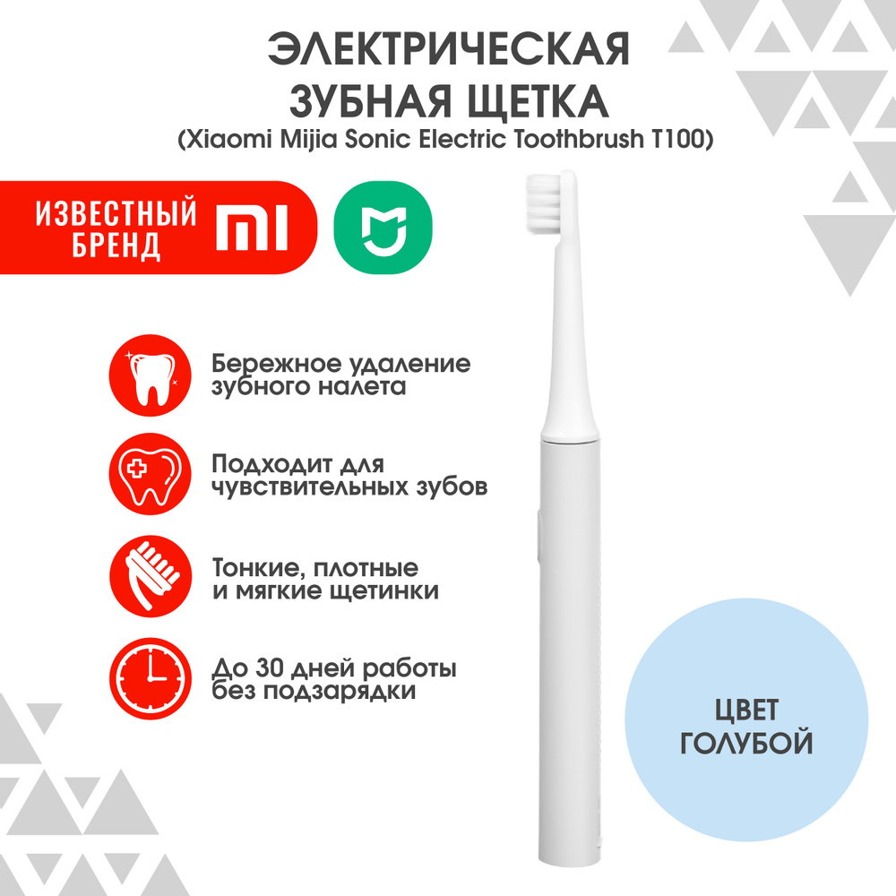 Электрическая зубная щетка Xiaomi Mijia Sonic Electric Toothbrush T100, голубая, ультразвуковая зубная #1