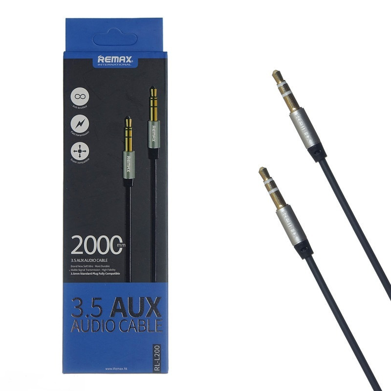 Кабель AUX Jack 3.5mm 2М для авто и телефонов черный RM #1