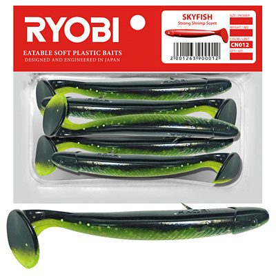 Мягкая силиконовая приманка риппер Ryobi SKYFISH (88mm), CN012 (fresh kiwi), ( упк. 5 шт.)  #1