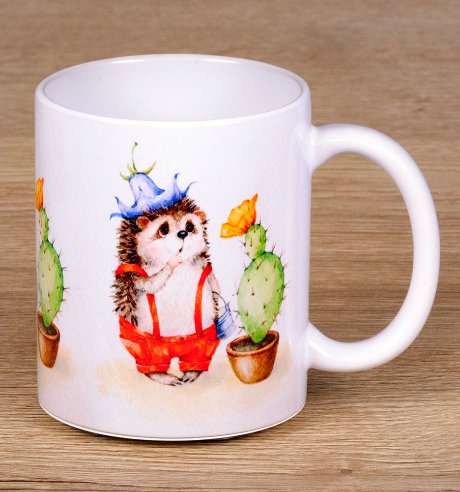 Кружка для кофе и чая "Ежик с кактусом" (100% керамическая, 330 мл) с красивым принтом (смешной надписью #1