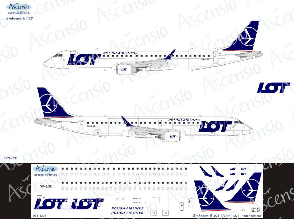 Ascensio Декаль для Embraer E-195 LOT (Polish Airlines), 1/144 #1