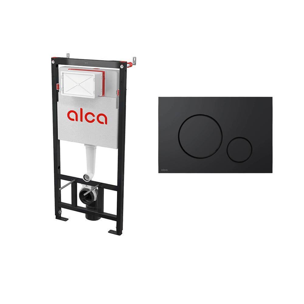 Комплект 4в1 AlcaPlast AM101/1120-4:1 RU M678-0001: система инсталляции AM101/1120 с черной матовой круглой #1