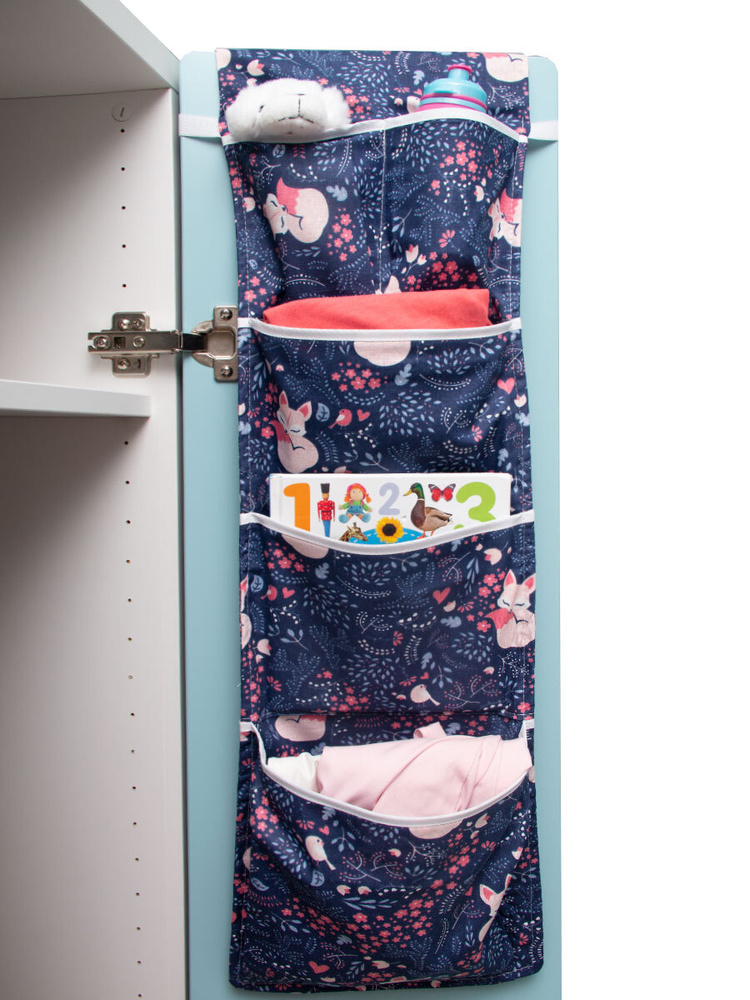 Кармашки в шкафчик для детского сада Органайзер на дверь EvaKids 78х25 см (Лисички, синие)  #1