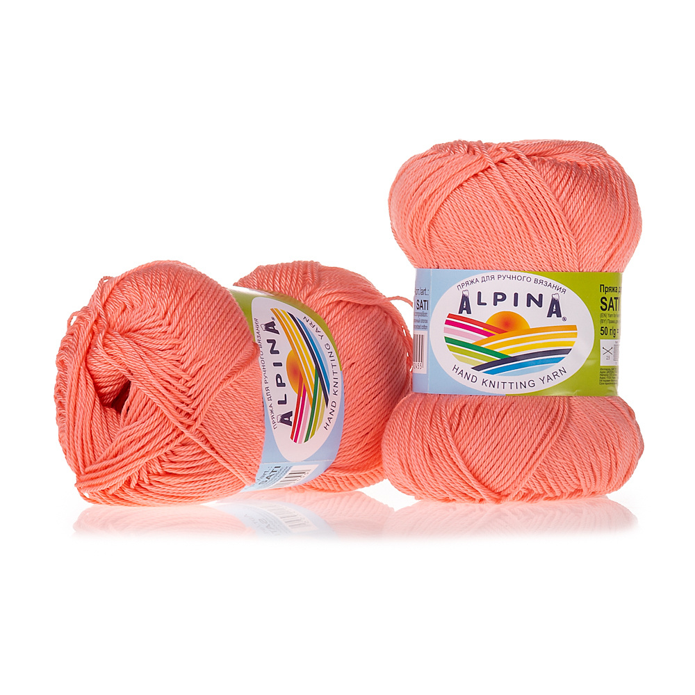Пряжа для вязания Альпина Сати цвет №148 коралловый, комплект 2 мотка, 100% мерсеризированный хлопок, #1