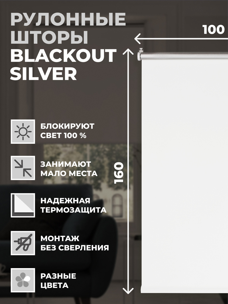 Рулонные шторы Блэкаут Silver 100х160 см на окно белый #1