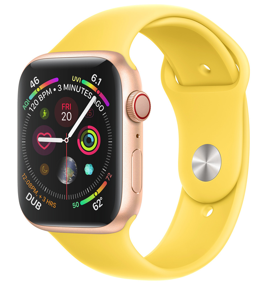 Ремешок силиконовый для Apple Watch в корпусе 42/44/45 мм, размер запястья - S(M), Желтый ремешок на #1