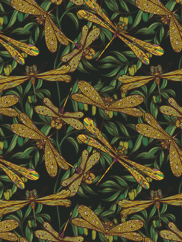 Отрезная ткань для мебели Ambesonne "Ночные стрекозы" метражом для рукоделия и шитья, оксфорд, 155 см #1