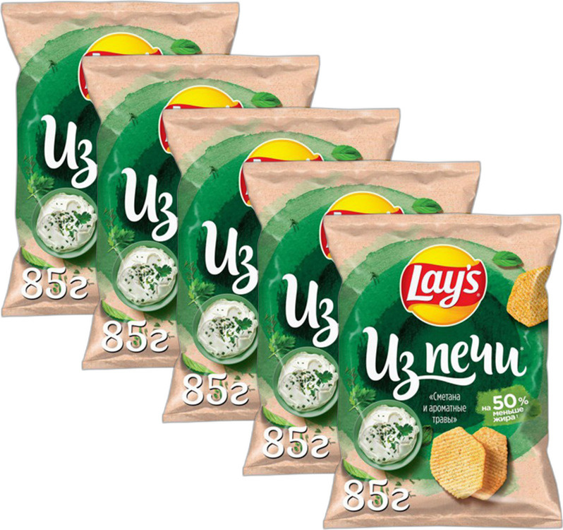 Чипсы картофельные Lay's Из печи сметана и ароматные травы 85 г в упаковке, комплект: 5 упаковок  #1