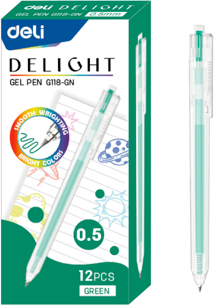 Deli Набор ручек Гелевая, толщина линии: 0.5 мм, цвет: Зеленый, 12 шт.  #1