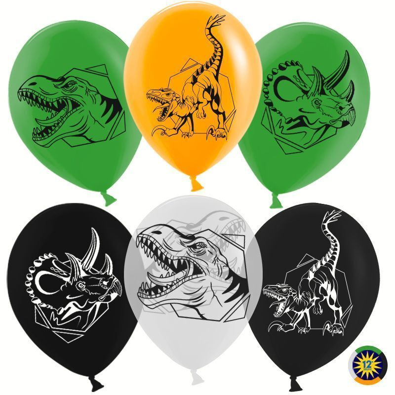 Воздушный шар, размер шарика (12''/30 см) Эра Динозавров, Ассорти, пастель, 2 ст, 25 шт. набор на праздник #1