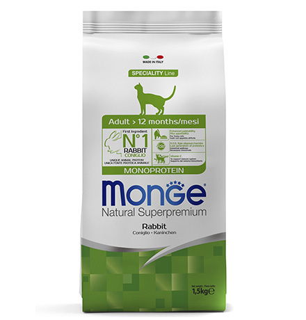 Monge Cat Adult Monoprotein / Сухой корм Монж Монопротеиновый для взрослых кошек Кролик, 1,5кг  #1