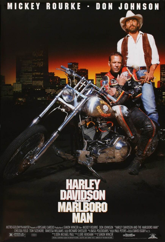 плакат, постер Харли Дэвидсон и Ковбой Мальборо (Harley Davidson and the Marlboro Man, 1991г) на холсте, #1