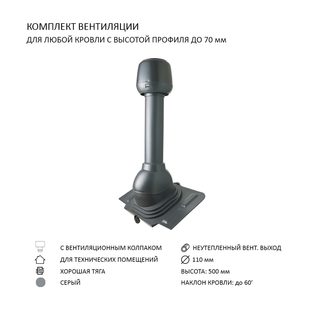 Комплект вентиляции: Колпак D110, вент. выход 110, проходной элемент универсальный, серый  #1