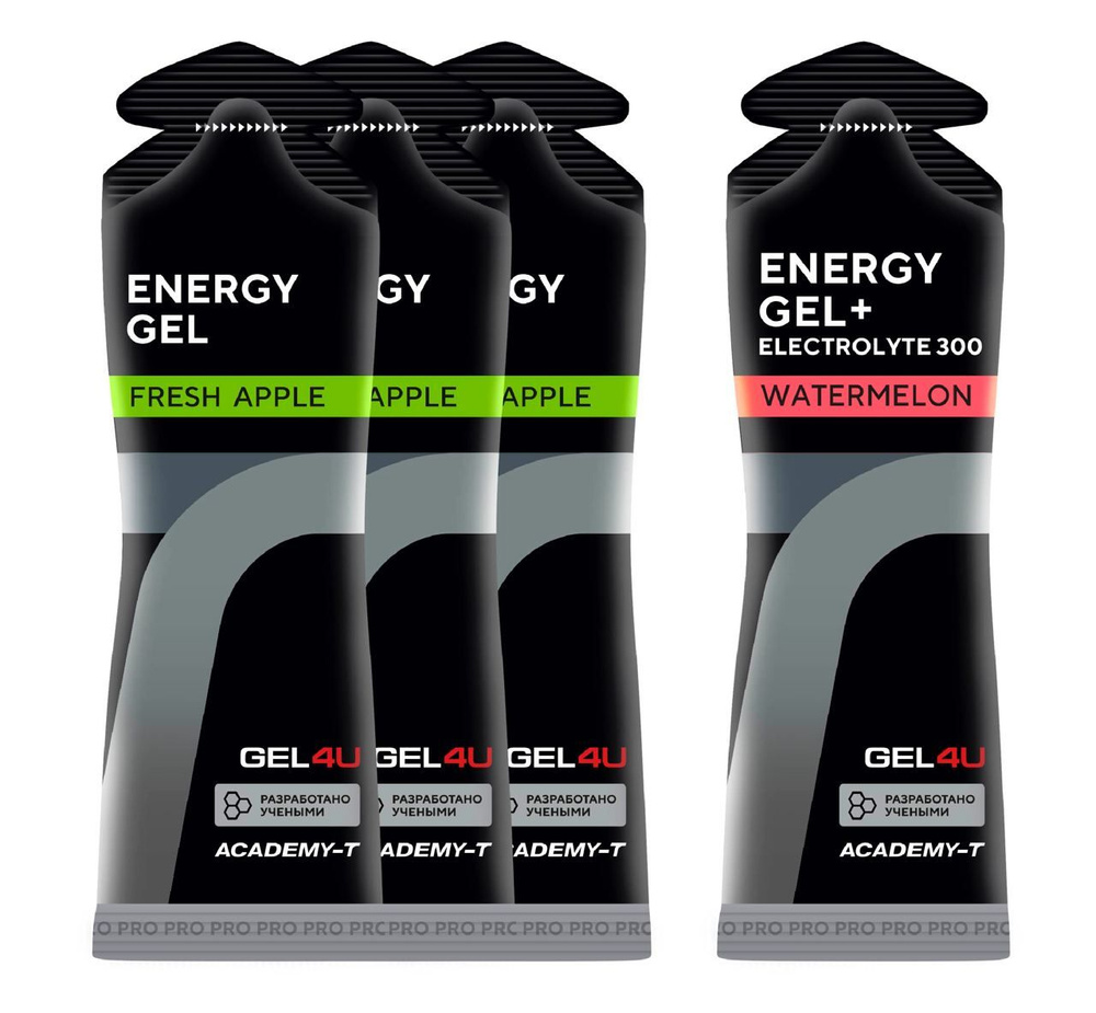 Гель питьевой GEL4U Energy Gel MIX 4 x 60 г, Яблоко, Соленый Арбуз #1