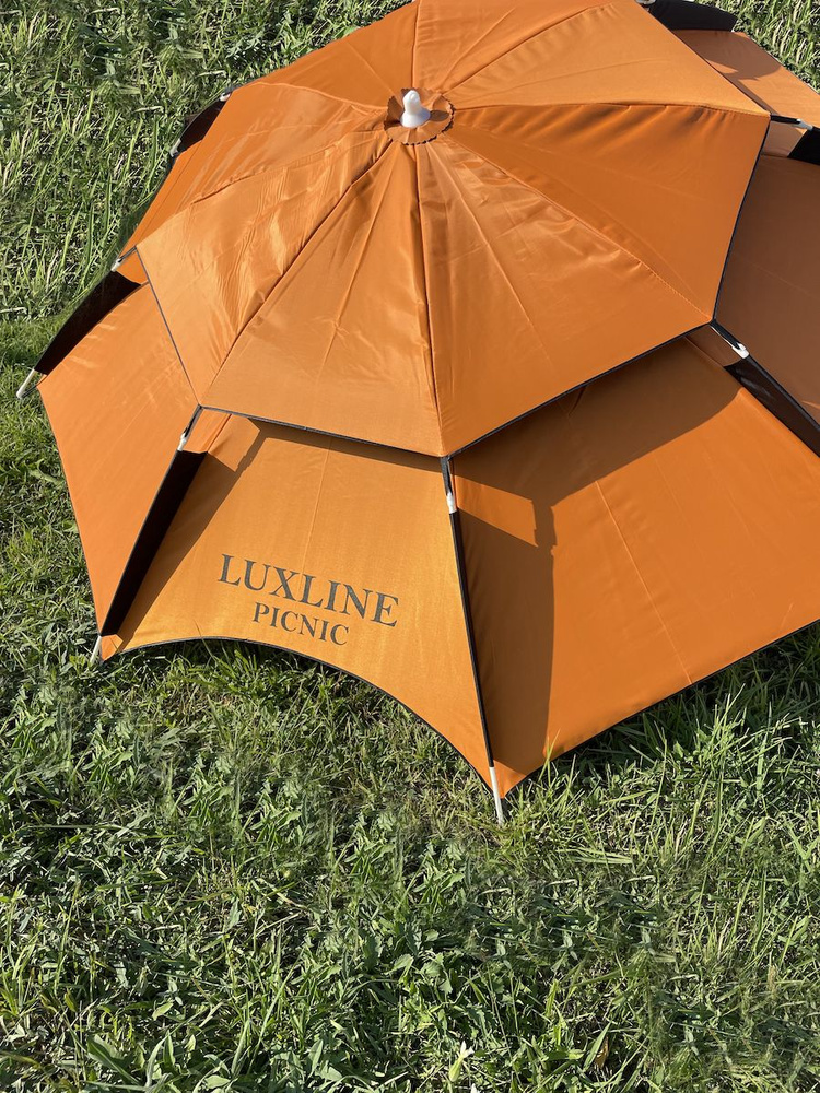 Большой пляжный зонт от солнца LUXLINE Picnic складной Диаметр 240 см оранжевый  #1