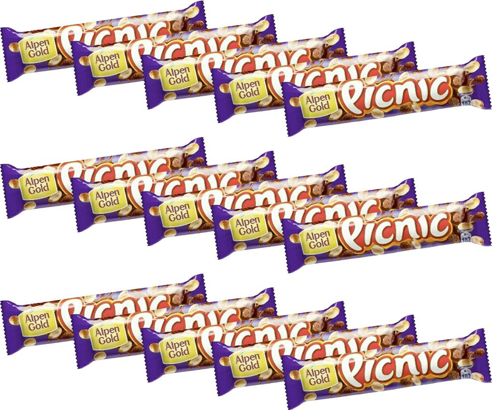 Батончик Picnic шоколадный с арахисом-изюмом-карамелью, комплект: 15 упаковок по 38 г  #1