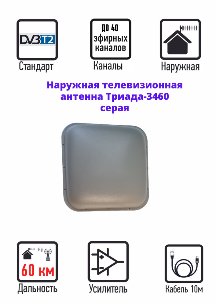 Наружная СЕРАЯ ТВ антенна "Триада-3460" DVB-T2, с усилителем цифровая ...
