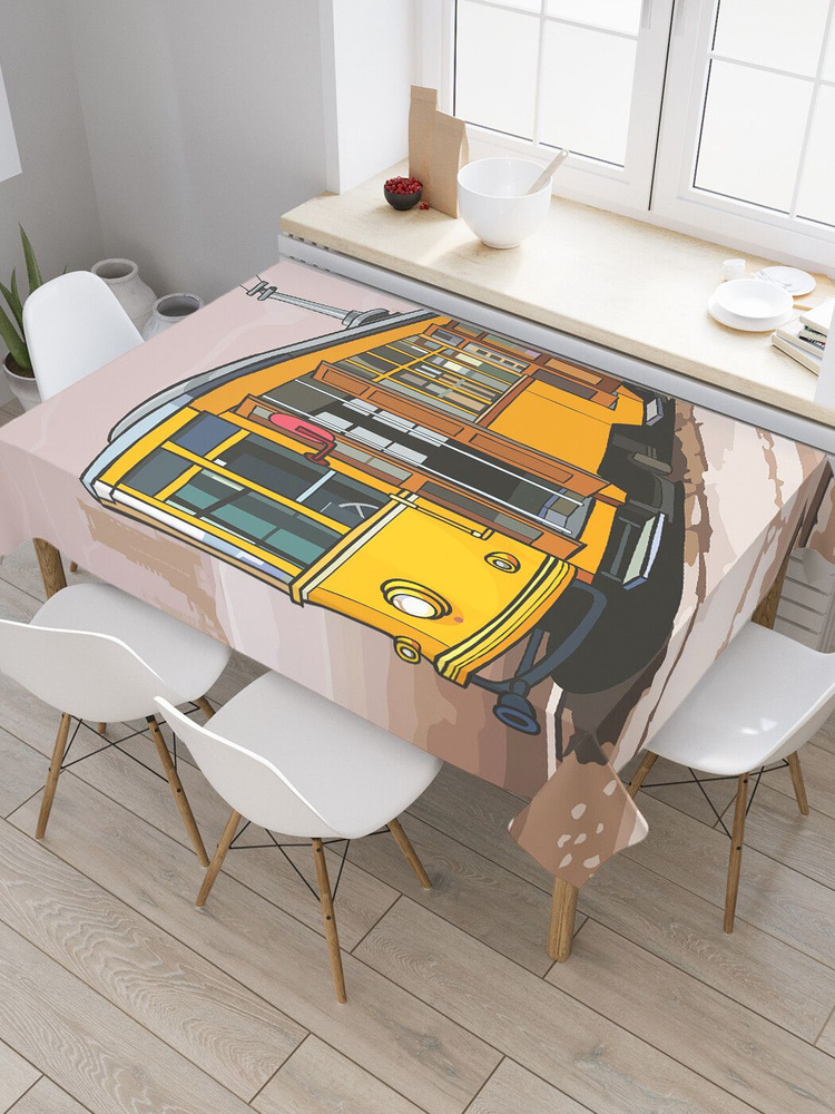 Прямоугольная тканевая скатерть на стол JoyArty с рисунком "Желтый трамвай" 120 на 145 см  #1