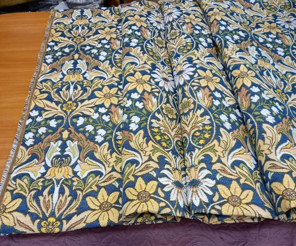Гобелен - ткань мебельная для обивки, для штор, для рукоделия на отрез "Гелиант, синий" ш-160 см  #1