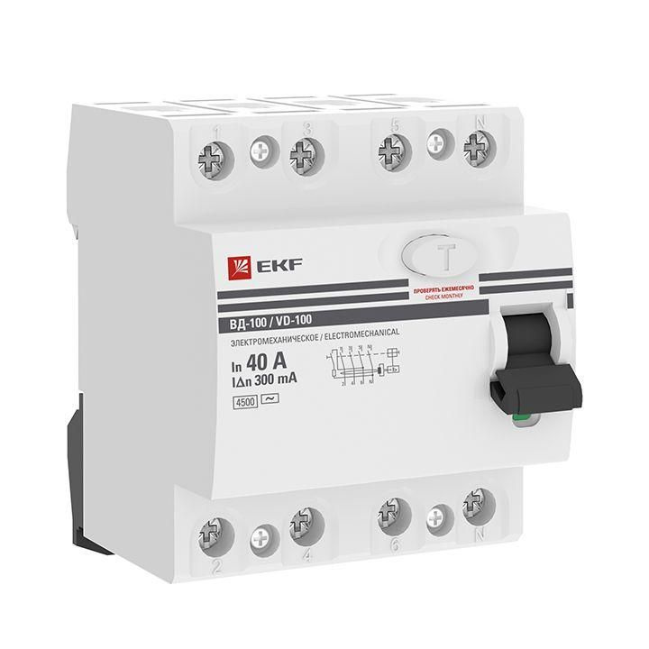 Выключатель дифференциального тока (УЗО) 4п 40А 300мА тип AC ВД-100 (электромех.) PROxima EKF elcb-4-40-300-em-pro #1
