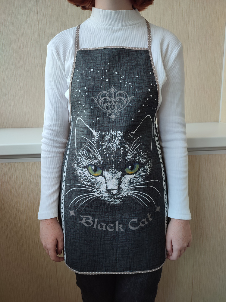 Фартук для кухни, рогожка, Чёрный кот, с 42-52 размер #1