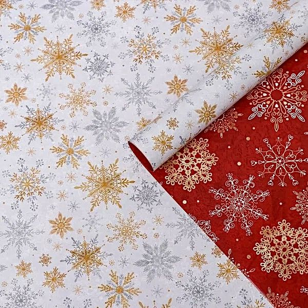 Новогодняя упаковочная бумага для подарков Волшебные снежинки 1 лист 70смх100см/ Подарочная бумага новый #1