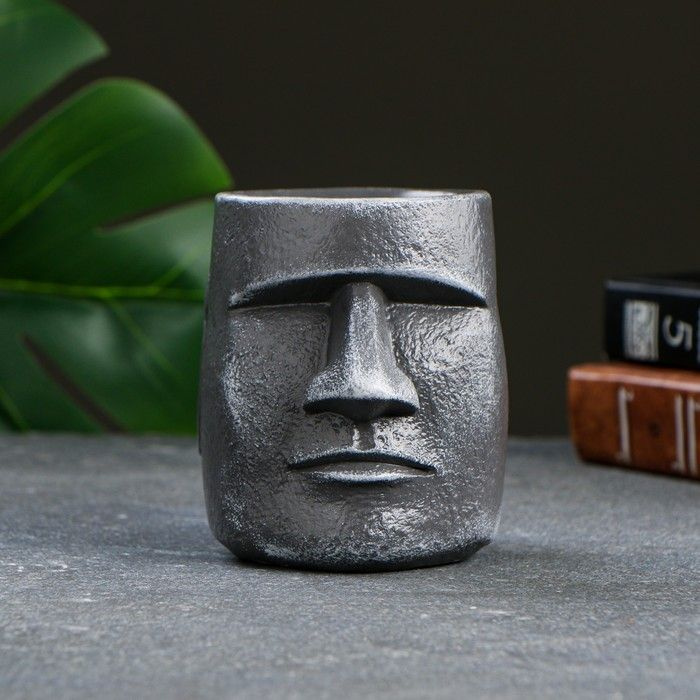 Кашпо - органайзер Истукан моаи серый камень, 10см #1