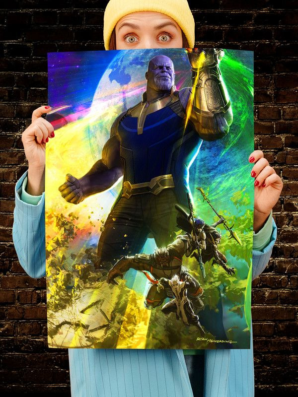 Постер интерьерный Танос 2, 70х46 см. Матовый яркий. Перчатка Таноса Бесконечности Мстители The Avengers #1