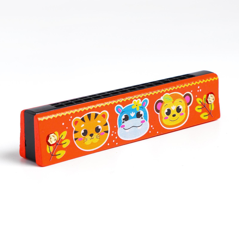 Музыкальный инструмент губная гармошка "Звери", цвет оранжевый, для детей  #1