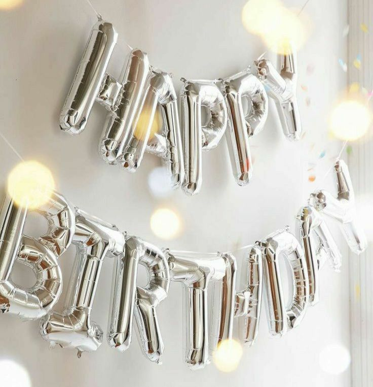 Набор из воздушных шаров надпись Happy Birthday, серебро #1