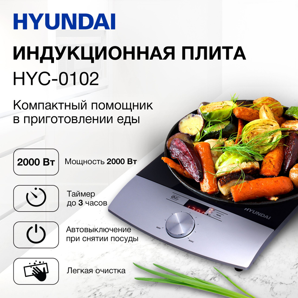 Индукционная плитка, настольная электрическая плита Hyundai HYC-0102 до 20+20 кг / 2000 Вт  #1