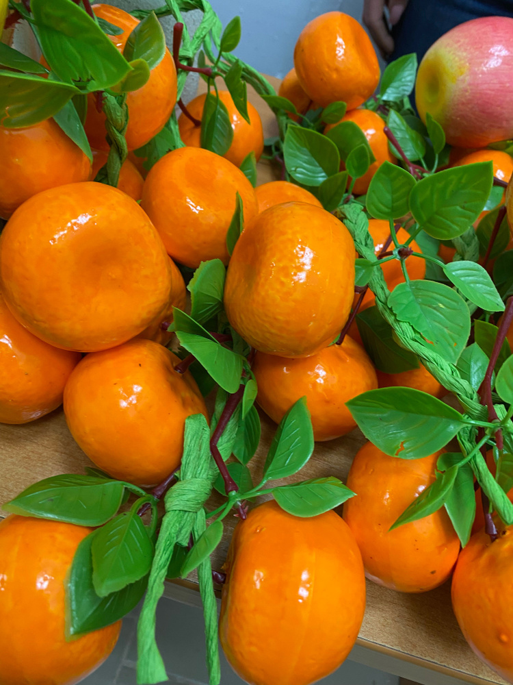 SunGrass / Искусственные фрукты для декора - мандарины, 8 шт на ветке / Муляж фруктов и овощей  #1