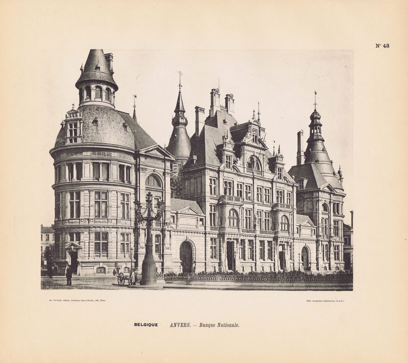 Фототипия антикварная. Бельгия. Город Антверпен. Национальный банк. Берлин, 1896 год  #1