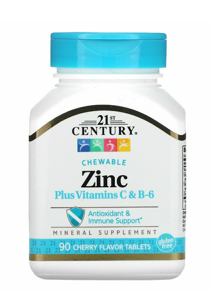 21st Century Zinc Plus Vitamin C & B-6, Цинк с витамином С и В6 со вкусом Вишни, 90 таблеток  #1