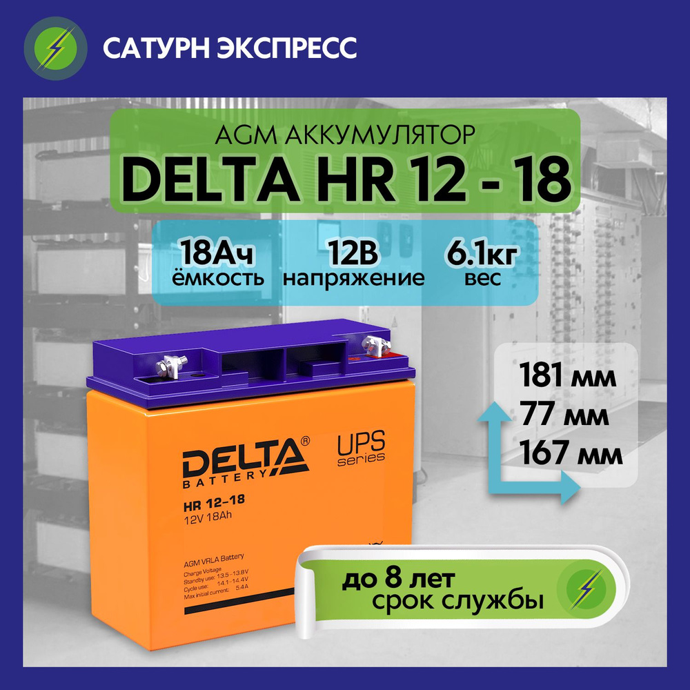 Аккумулятор Delta HR 12-18 для ИБП (12 В 18 Ач) #1