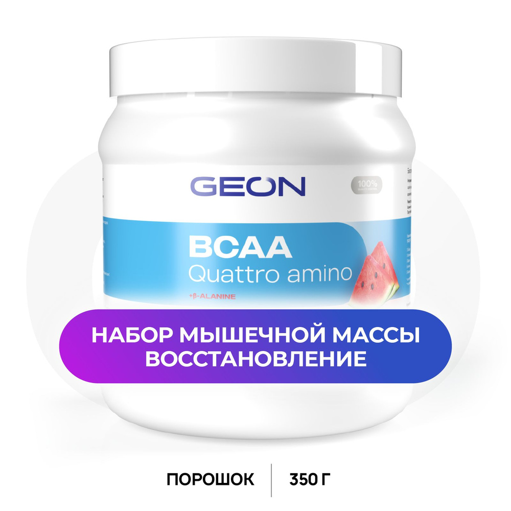 GEON Аминокислоты BCAA 2:1:1 QUATTRO AMINO(+бета аланин) БЦАА, Арбуз, 350 г. (58 порций)  #1