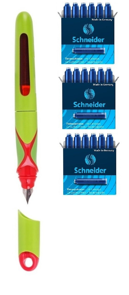Картриджи чернильные синие SCHNEIDER, 3 упаковки по 6 шт + Ручка перьевая корпус зеленый, art. 777  #1