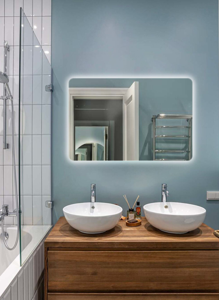 Зеркало для ванной Prisma 80*100 прямоугольное горизонтальное "парящее" с нейтральной LED-подсветкой #1