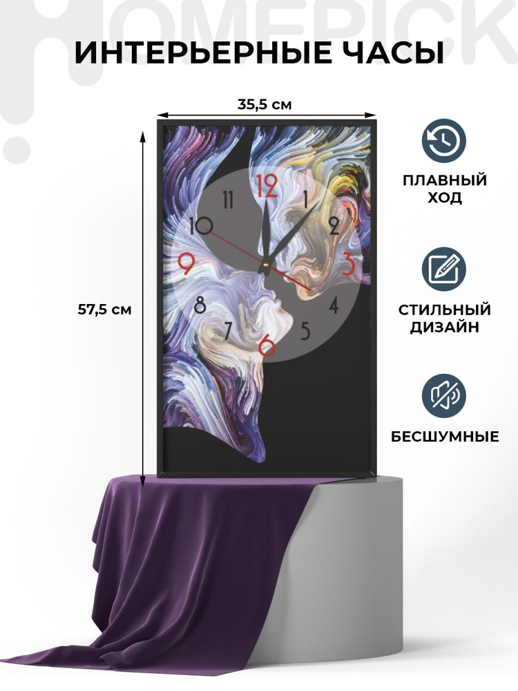 Часы настенные Homepick "Абстрактные_лица/43815/" на кухню, бесшумные 35,5 х 57,5 см  #1