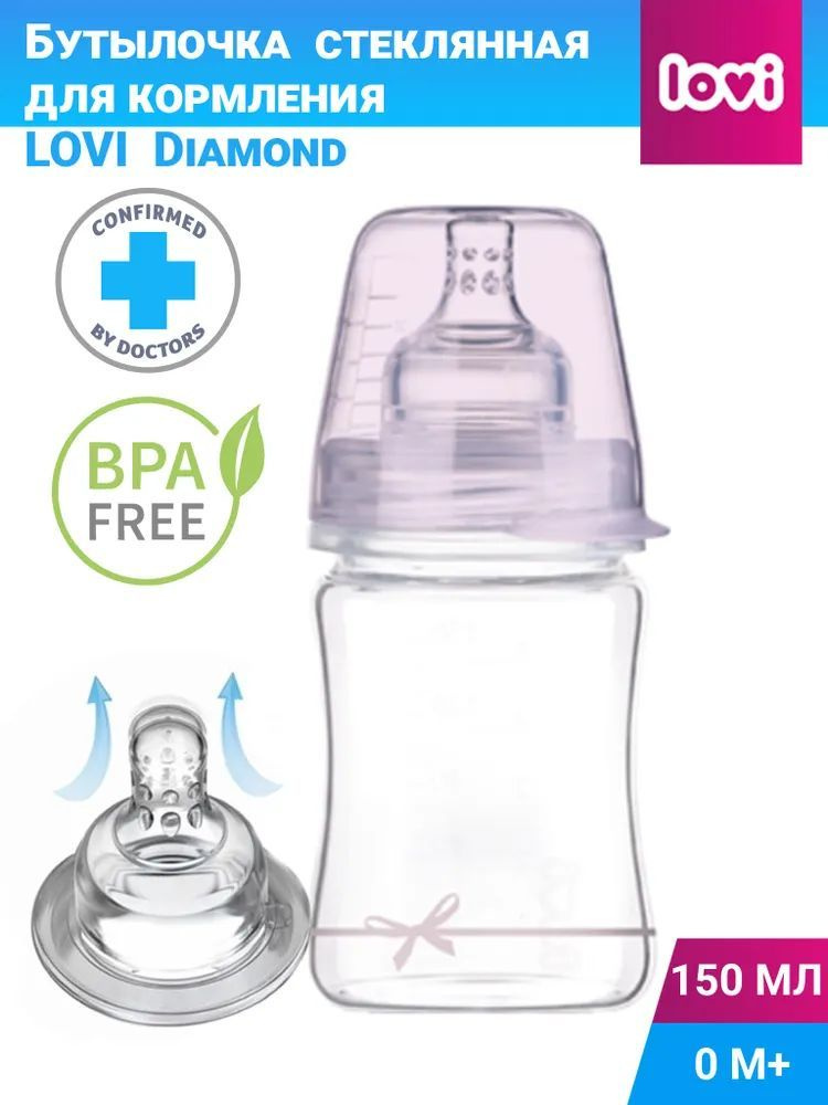 LOVI  Стеклянная бутылочка Baby Shower 150 мл. (0 м+) 74/104girl #1