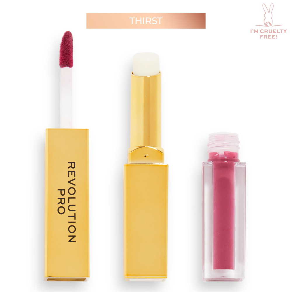 REVOLUTION PRO жидкая помада и бальзам для губ SUPREME STAY 24H LIP DUO: оттенок Thirst, матовая, стойкая, #1