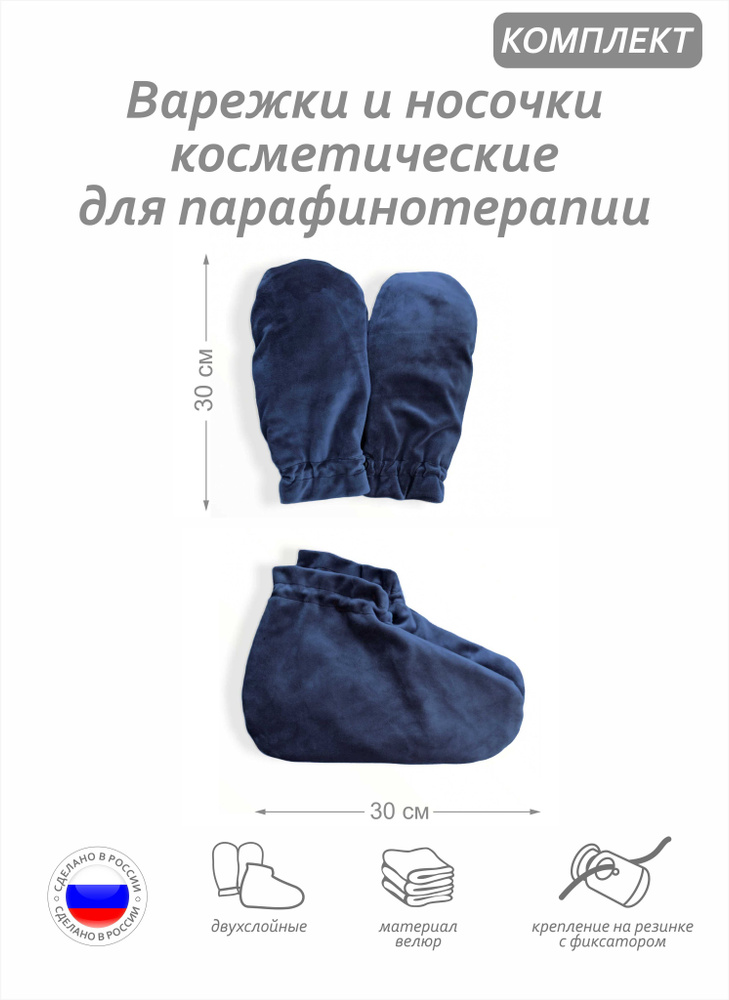 Комплект аксессуаров -варежки и носочки косметические для парафинотерапии, материал велюр, цвет синий #1