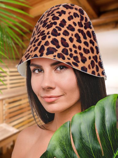 Шапка для бани и сауны женская "Леопард", войлок 50% шерсть, 50% полиэстер / Hot Pot  #1
