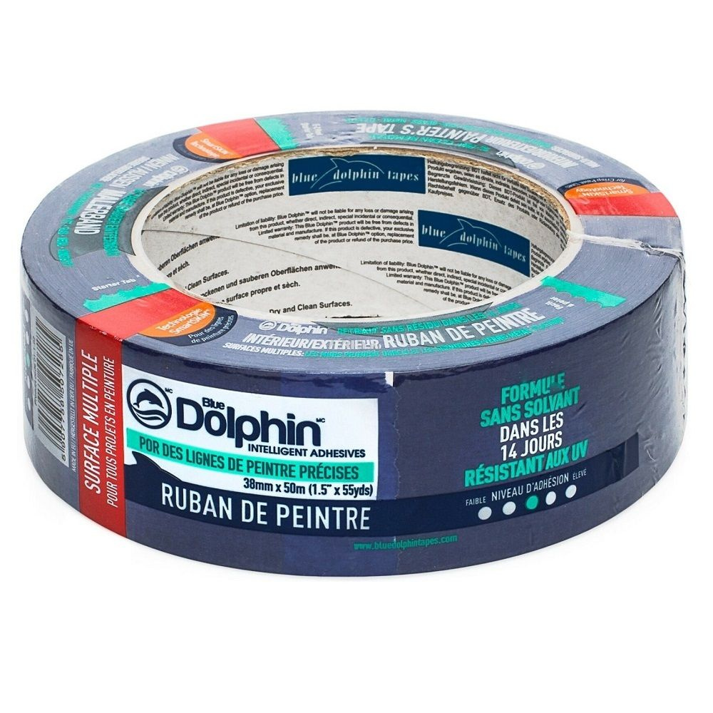 Лента малярная, деликатная синяя Blue Dolphin Painters Tape 01-1-02 (38мм*50м)  #1