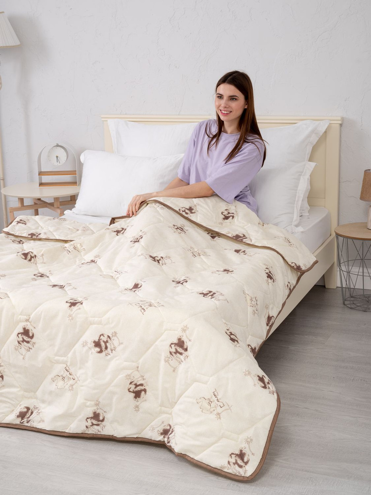 KRAL Одеяло 2-x спальный 172x205 см, Летнее, с наполнителем Верблюжья шерсть, комплект из 1 шт  #1