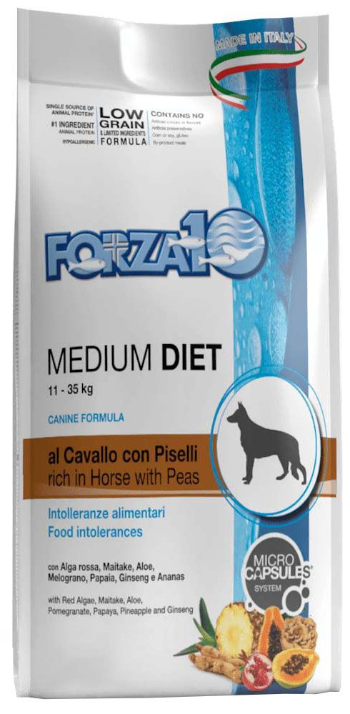 Корм Forza10 Diet Medium (гипоаллергенный) для собак средних пород при пищевой аллергии, конина и горох #1