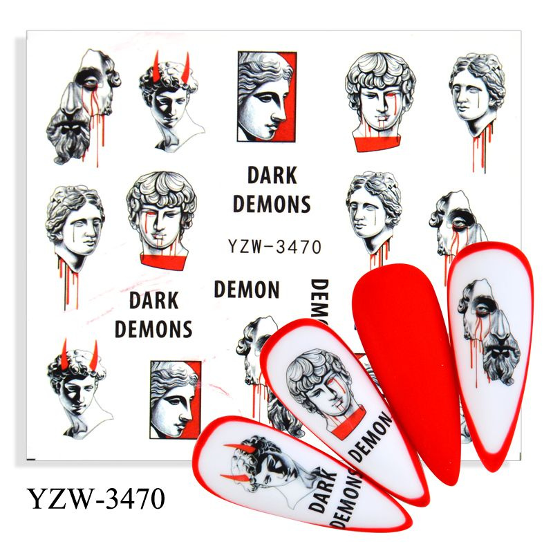 Наклейки для маникюра,слайдеры для ногтей на хэллоуин "Скульптуры Dark Demons"  #1
