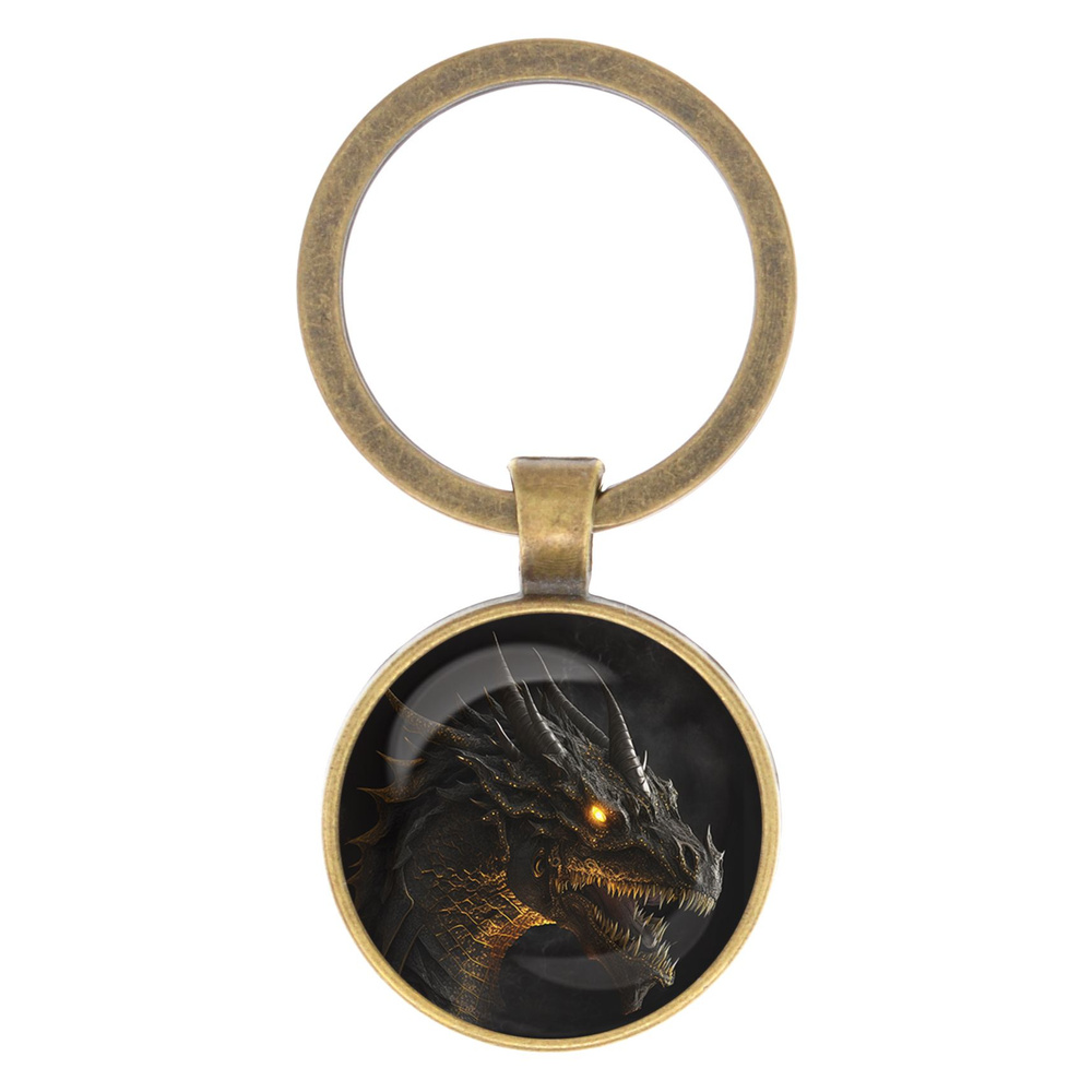 Брелок для ключей Дракон, диаметр 28мм, изображение защищено выпуклой стеклянной линзой, Foresta di Odori #1